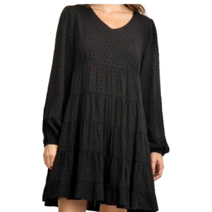 Black Tiered Swiss Dot Babydoll Mini Dress NWT size large
